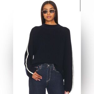 Mock Neck Wool Sweater - Teagan in Navy & Milk